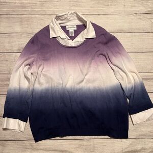 Alfred Dunner Purple Ombre Sweater with White Collar